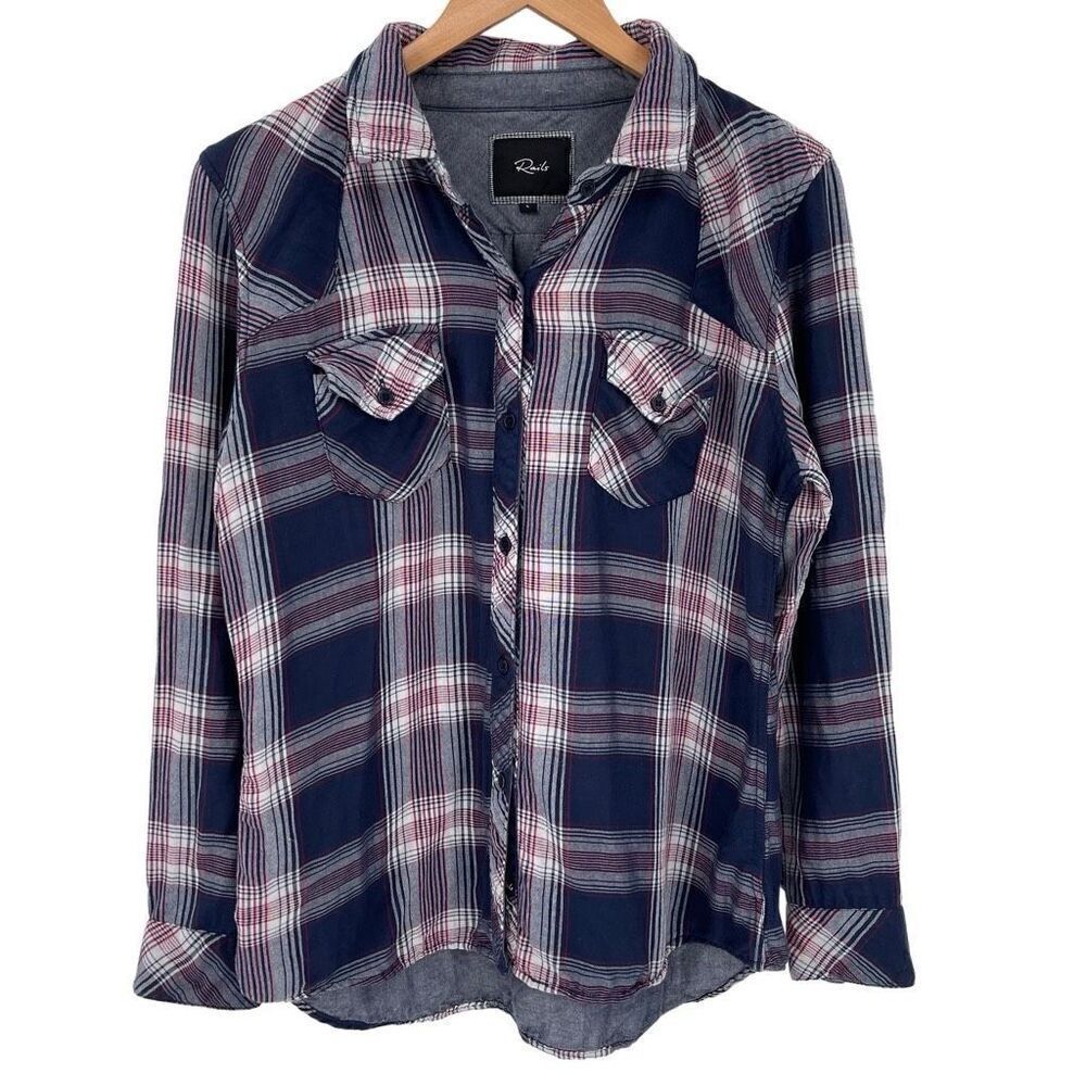 Rails Navy and Red Plaid Button Down Shirt